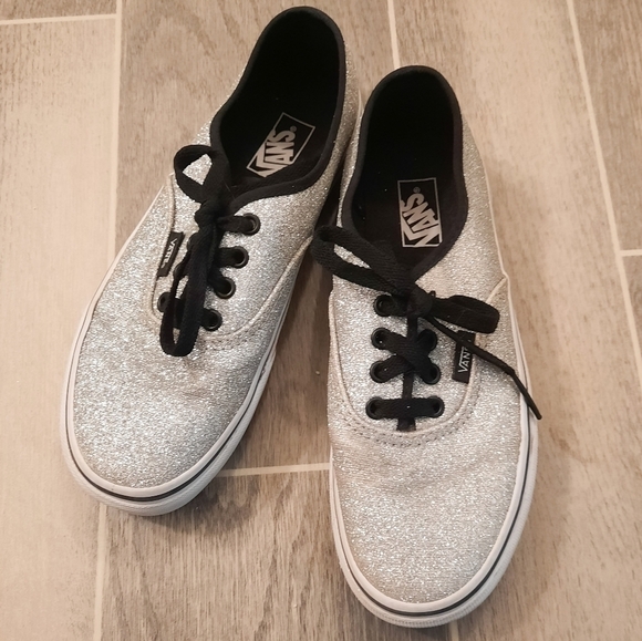 Vans Silver Glitter Lace Up Sneakers 3 - Picture 1 of 8